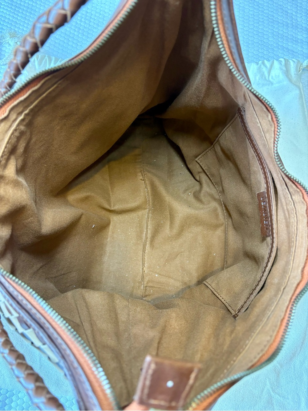 BEMBIEN Brown & Cream Woven Leather Shoulder Bag - Picture 3 of 5